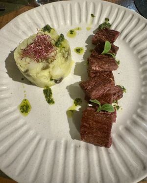 3D beef and cold potato salad   at Origami in La Spezia