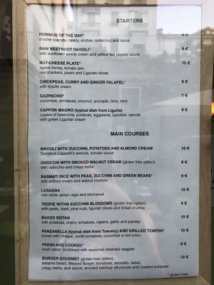 English menu at Origami in La Spezia