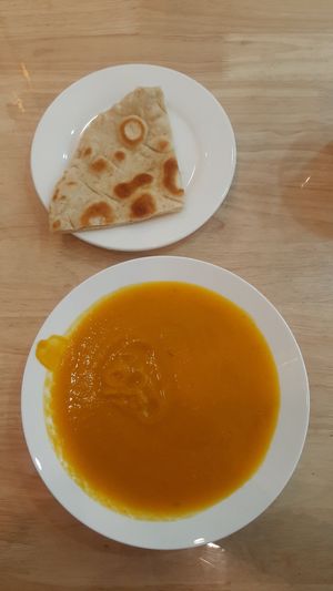 Pumpkin soup at The Oneness Fountain Heart Vegan/Vegetarian Cafe in Ulaanbaatar