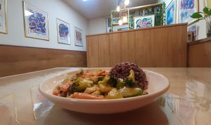 Asian vegetable stir-fry at The Oneness Fountain Heart Vegan/Vegetarian Cafe in Ulaanbaatar