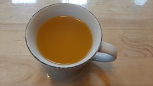 Seabuckthorn juice at The Oneness Fountain Heart Vegan/Vegetarian Cafe in Ulaanbaatar