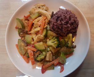 Asian vegetable stir-fry at The Oneness Fountain Heart Vegan/Vegetarian Cafe in Ulaanbaatar
