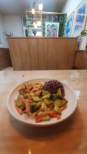 Asian vegetable stir-fry at The Oneness Fountain Heart Vegan/Vegetarian Cafe in Ulaanbaatar