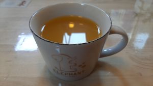 Seabuckthorm juice at The Oneness Fountain Heart Vegan/Vegetarian Cafe in Ulaanbaatar