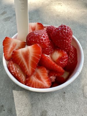 Oatly soft serve with strawberries and strawberry sauce  at De IJsvogel in Domburg