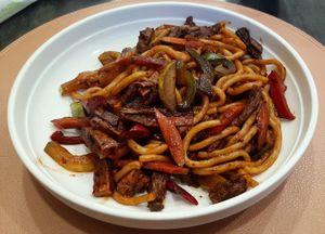Udon noodle stir fry at Agnista Restaurant - Lagshan Center in Ulaanbaatar