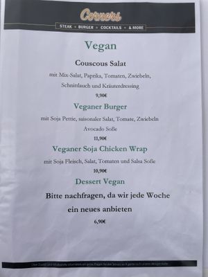 Menu  at Corners in Sindelfingen