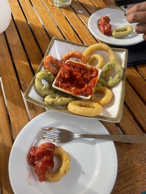 Vegetable rings  at Can Jaume Beach Bar in Ibiza