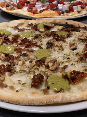 Pizza Bronte with pistacchios, walnuts & dried tomatoes  at Pizzeria Daniela in Montebelluna