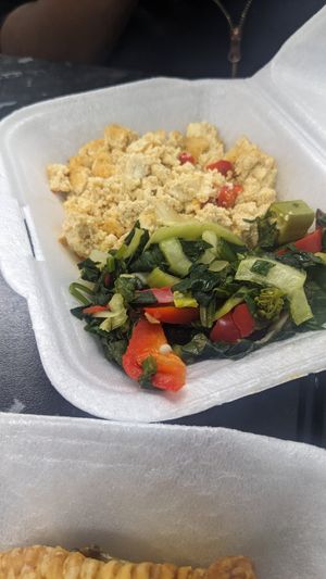 Scrambled tofu and steamed greens at The Ital Collection by Vita in Birmingham