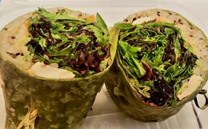 Fusion Wrap takeout with ginger tofu and wasabi dressing (vegan) at Tea Bar & Fusion Cafe in Sacramento