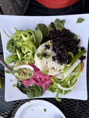 After we piled all our sides onto our plate!  at Uno Mas Taqueria y Cantina - S Pearl St in Denver