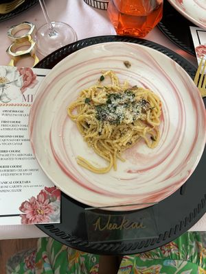 Spaghetti carbonara   at All Purpose Vegan in Atlanta