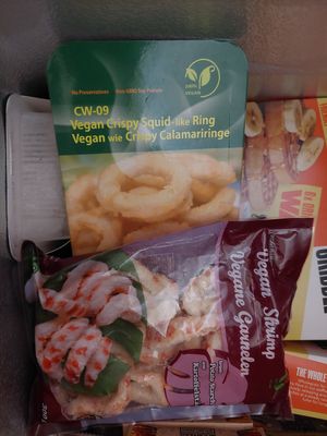 Frozen vegan seafood at Jennings Plantry in Ashford