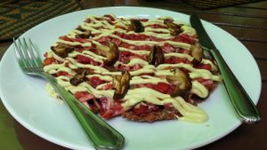 mushroom pizza at Rasayana Raw Food Cafe in Pattaya