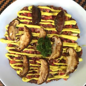 mushroom pizza at Rasayana Raw Food Cafe in Pattaya