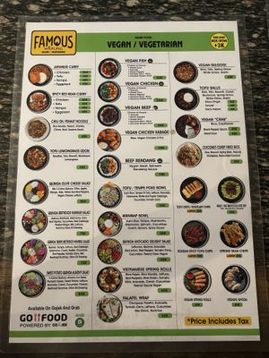 Menu  at Famous Vegetarian Vegan food in Seminyak