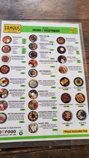 Speisekarte at Famous Vegetarian Vegan food in Seminyak