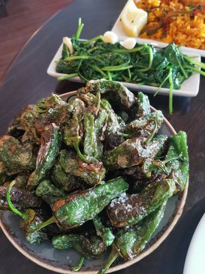 Pimientos del padrón and spinach with garlic at La Casa Flamenca in Portsmouth