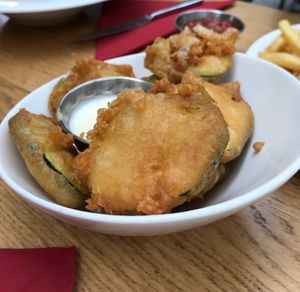 Courgette fritters  at The Station in Richmond