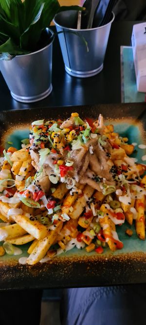 Kalamari with loaded fries at Jungle Bird in Birmingham