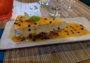 Vanilla and lime cheesecake with passion fruit. Delicious! at Jungle Bird in Birmingham