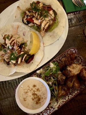 Shr*mp tacos and cauli wings  at Jungle Bird in Birmingham