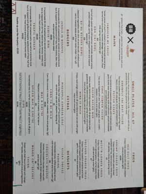Menu at Jungle Bird in Birmingham