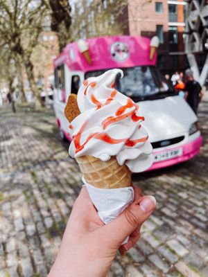 Whippy with strawberry sauce  at The Happy Cow in Bristol