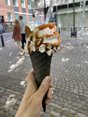 Oreo cone with caramel sauce and biscoff sprinkles  at The Happy Cow in Bristol