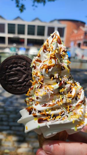 Coffee sauce, sprinkles, and oreo at The Happy Cow in Bristol