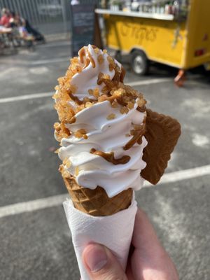 Ice cream with Biscoff sauce and salted caramel topping  at The Happy Cow in Bristol