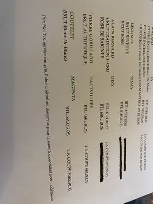 Menu  at Le Stelvio in Epernay