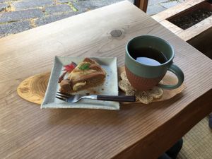 Apple cake and tea at Yasai Cafe Meguri in Nikko