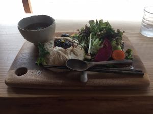 tofu skin and mushroom soup at Yasai Cafe Meguri in Nikko