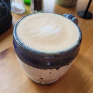 Oat milk latte at Savoy Cafe and Deli in Santa Barbara