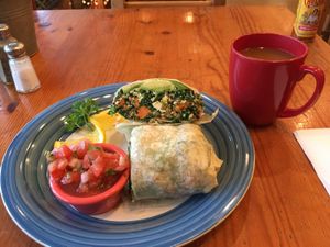 Delicious breakfast burrito!!! at Savoy Cafe and Deli in Santa Barbara