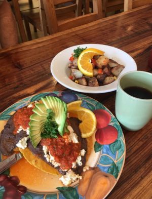 Huevos Rancheros with tofu instead of eggs and no cheese. at Savoy Cafe and Deli in Santa Barbara