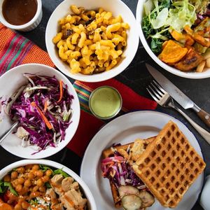 Pure Grit BBQ - Mac & Cheese, Coleslaw, PG Signature Salad, Fried Daring Chicken Sandwich, Cobb Salad at Pure Grit BBQ in New York City