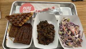 Impossible cut, baked beans, coleslaw  at Pure Grit BBQ in New York City