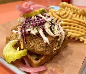  Open-faced chicken and waffle #Veganuary at Pure Grit BBQ in New York City