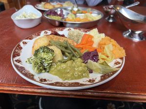 Sunday lunch with vegan chicken, £9  at Yr Hen VIC in Llandelio