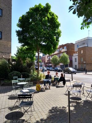 Outdoor seating at The Classroom N7 in North London