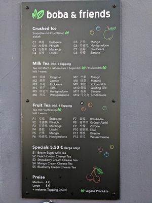 Menu at boba & friends in Hamburg