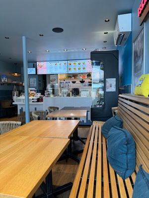 Inside seating at Island Poké in Colmar