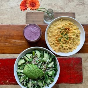 Green Bowl and Mac & Cheese at Blossoming Lotus in Portland
