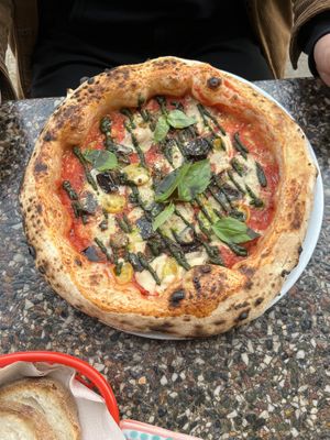 pizza with eggplant and pesto  at Al Catzone Pizza Napovegana in Berlin