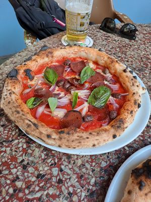 The 'spicy' pizza at Al Catzone Pizza Napovegana in Berlin