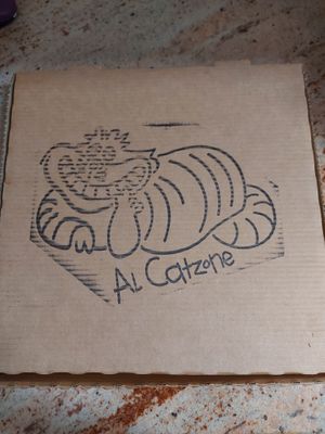 The totally cute Al Catzone togo box at Al Catzone Pizza Napovegana in Berlin