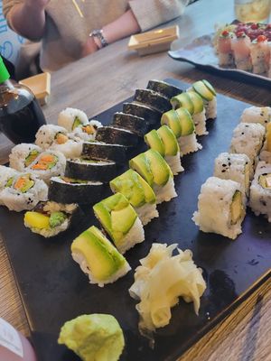 Vegan sushi from Nori. Be sure to ask them to plate your vegan rolls separate from your carnivore friends or it comes on a shared platter. at Nori in Arcata